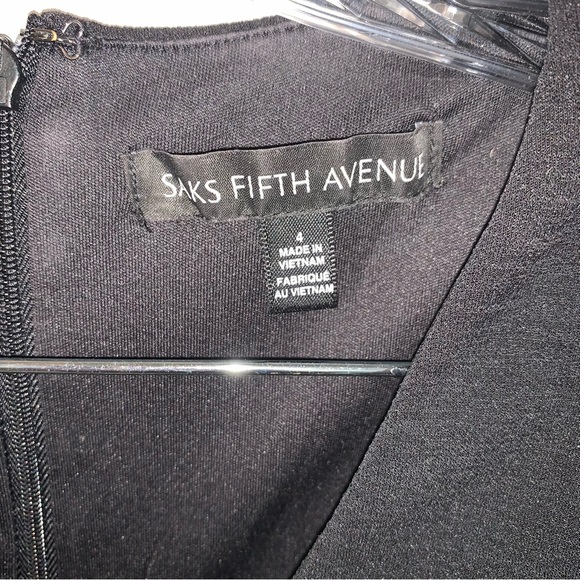 Saks Fifth Avenue Black Asymmetrical Faux Wrap Midi Dress 4 - Picture 3 of 7